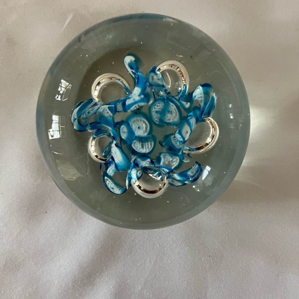 Millefiore Cobalt Blue and White Paperweight Vintage